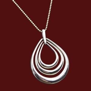 Sterling Silver Triple Oval Link Teardrop Pendant With Ball Chain Otc Signed